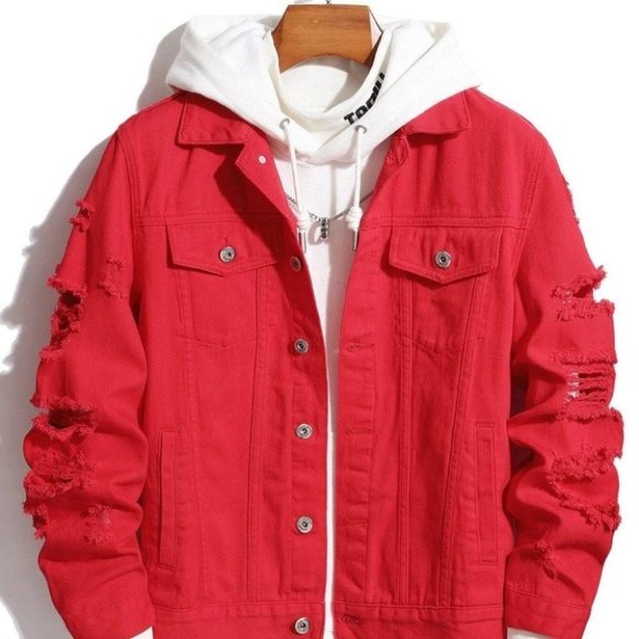 Jackets & Coats Red Mens Denim Jacket Poshmark